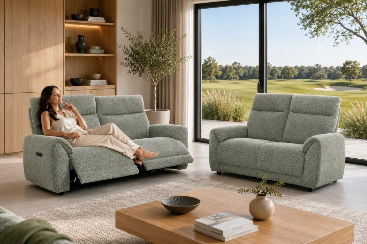 Canapé NIO Confort Luxe Green dans un salon avec relax électrique