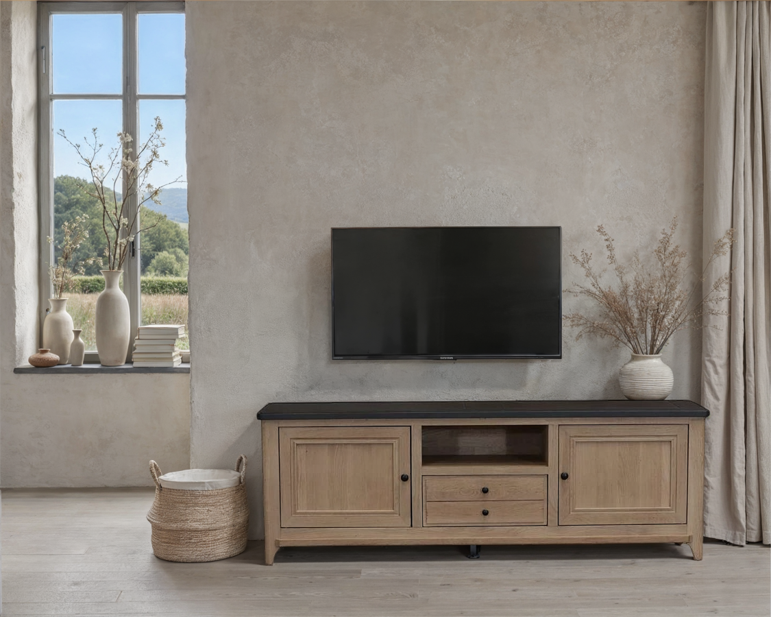 Meuble TV Vauban en chêne dans un salon